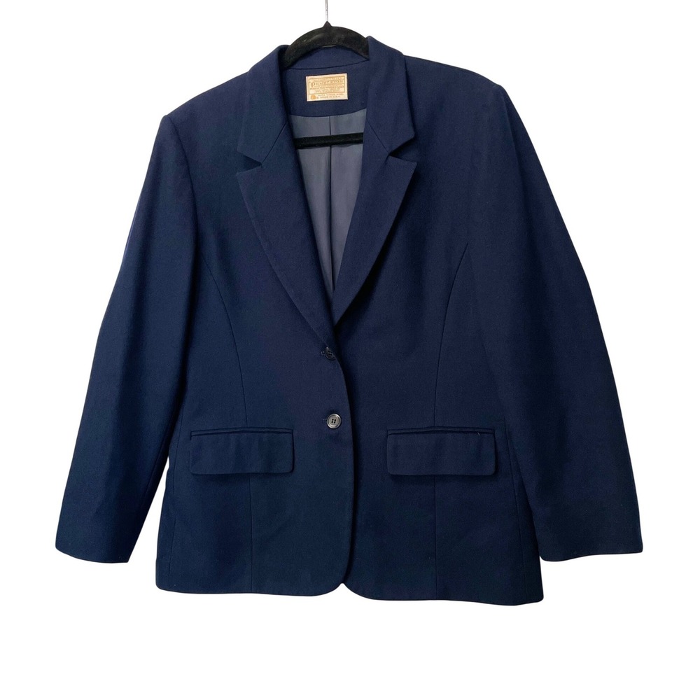 Pendleton Wool Blazer Womens 10 Navy Blue Solid Two Button Made in USA Vintage
